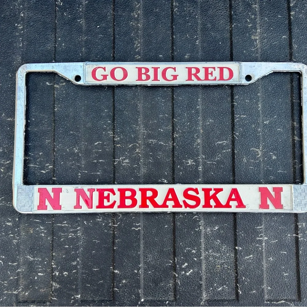 Nebraska License Plate Frame - Red and Silver